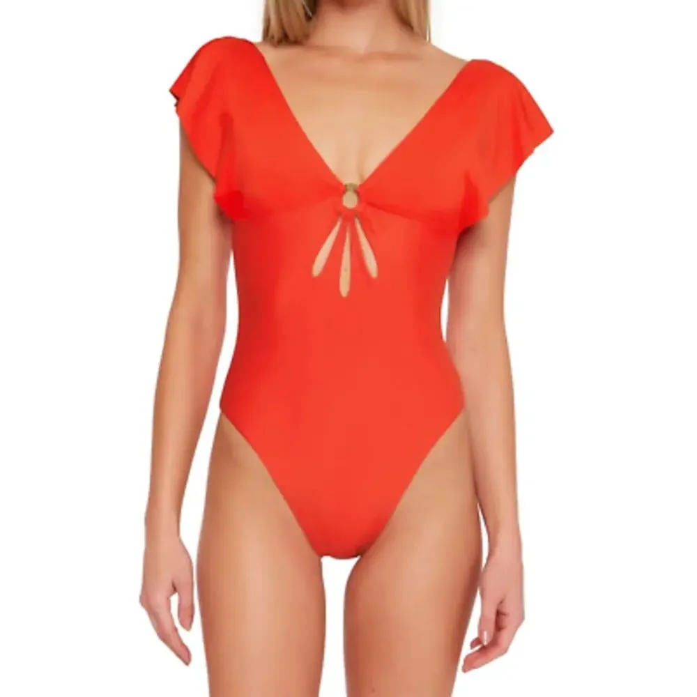 Trina Turk Monaco Flutter Sleeve One Piece Swimsuit